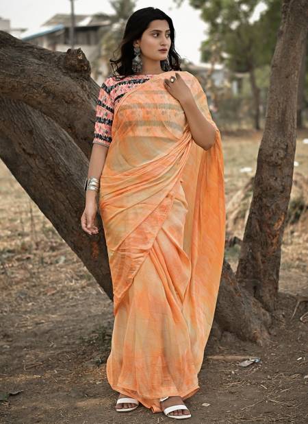 Orange ASHIMA KIARA Stylish Designer Party Wear Line Satin Printed Latest Saree Collection 2105